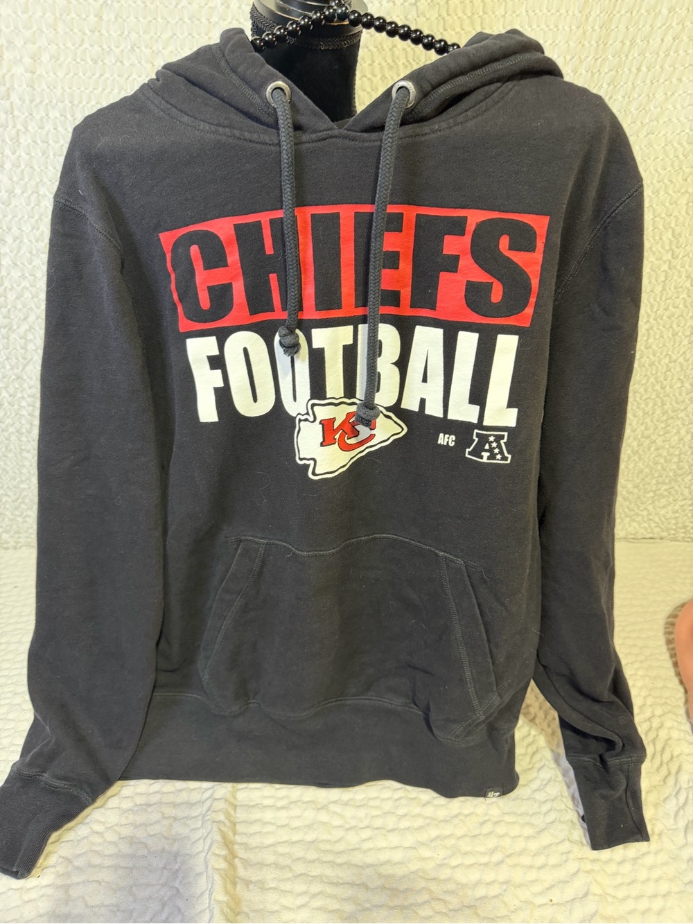 47 Brand Black Chiefs Football Hoodie with Red and White Logo